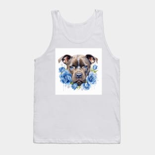 Staffy And Blue Roses Tank Top